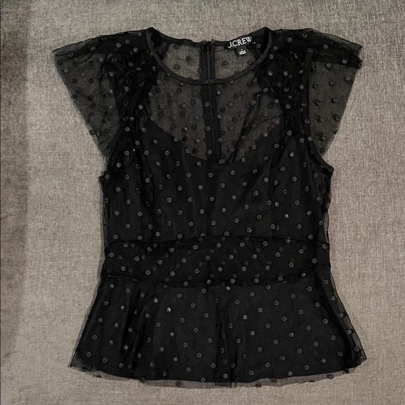 J. Crew Tops - J. Crew Black Sheer Polka Dot Blouse